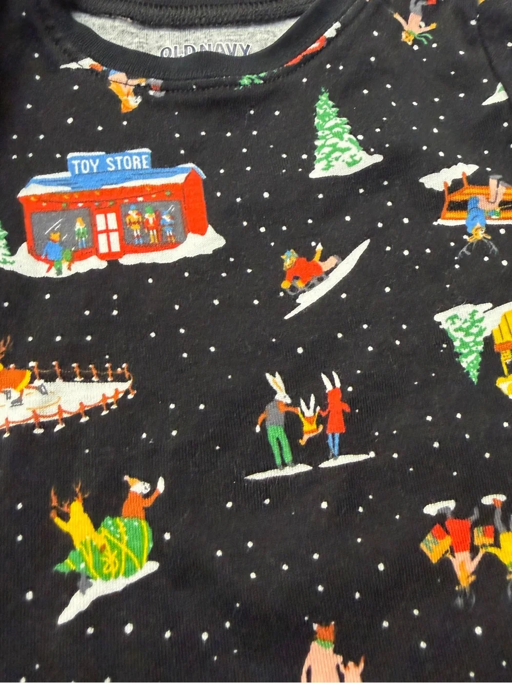 Old Navy Black Holiday Christmas Cabin Print Kids Pajama Set Cotton
